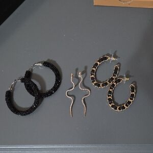 Express Black Textured Hoop & Chain-Link Earrings Set